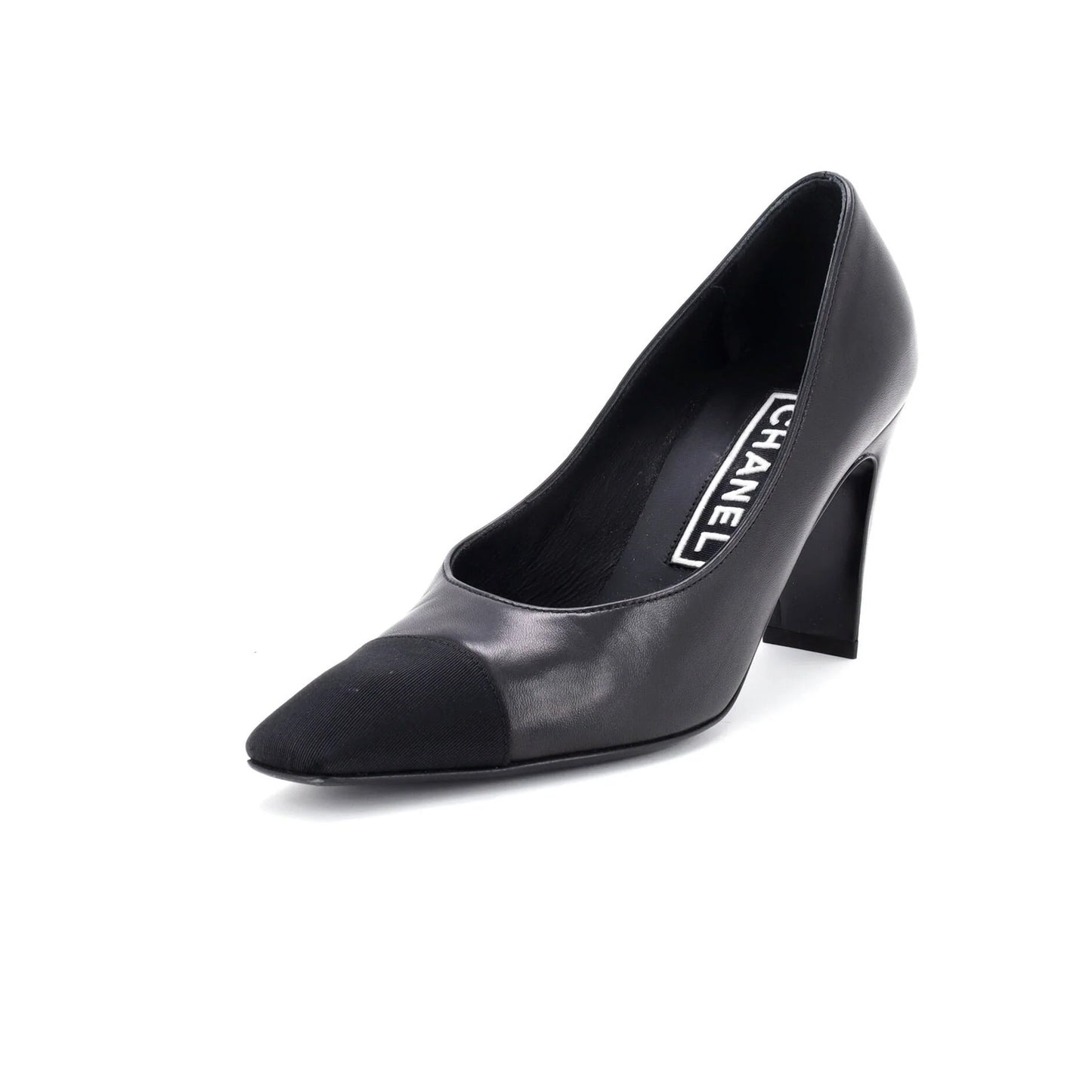 Chanel Women'S Cap Toe Cc Block Heel Pumps Leather With Grosgrain