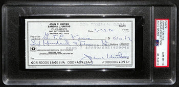 Johnny Unitas Hof Signed/Auto 2000 Bank Check Colts Psa/Dna Gem Mt 10 189584