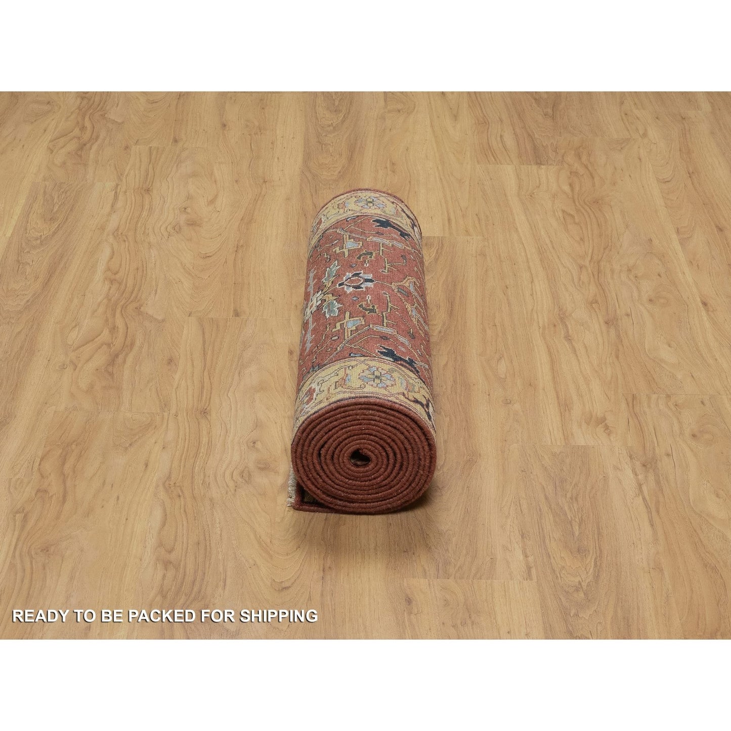 2'8"X14'1" Red Antiqued Heris Re-Creation Hand Knotted Wool Runner Rug