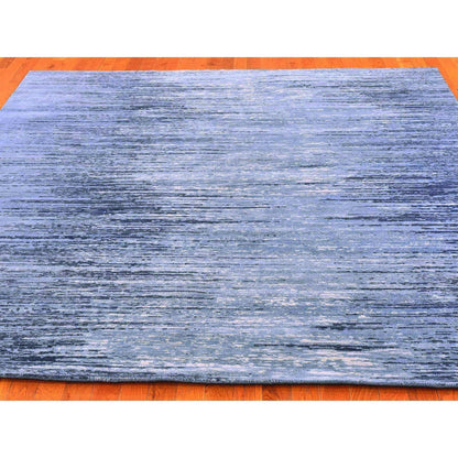 8'1"X8'1" Pure Wool Ombre Design Blue Oceanic Hand Knotted Square Rug