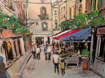 Nate Giorgio (Usa) Original Acrylic Painting Venetian Market Signed Framed