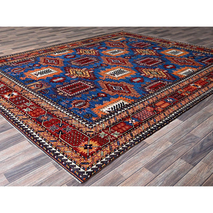 8'2"X9'9" Blue Antique Caucasian Design Revival Hand Knotted Pure Wool Rug