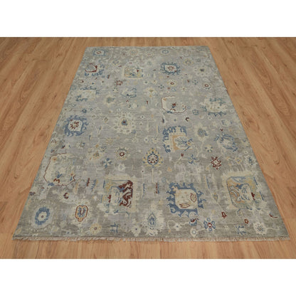 6'1"X9' Agate Gray Oushak With Broken Pattern 100% Wool Hand Knotted Rug