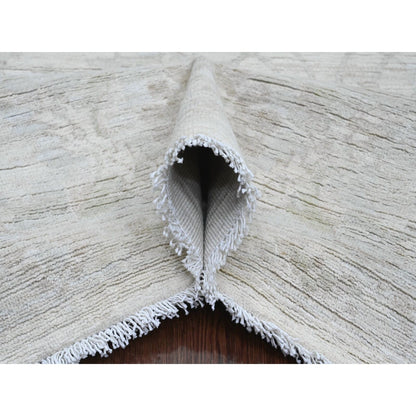 8'8"X11'5" White Hand Knotted Washed Out Peshawar Leaf Pattern Wool Rug