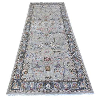 3'10"X9'10" Gray Bidjar Garus Design Soft Wool Hand Knotted Rug