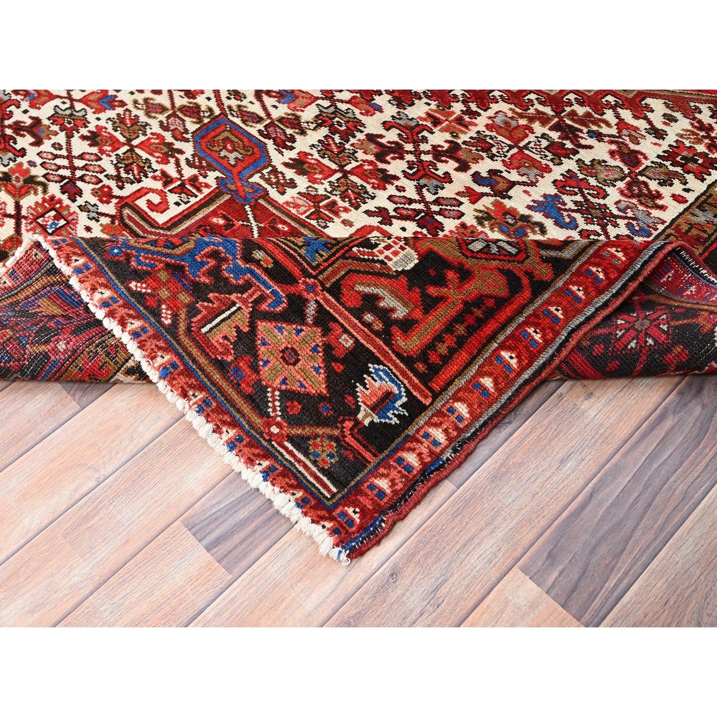 9'8"X12'9" Red Pure Wool Hand Knotted Semi Antique Zoroastrian Heris Rug
