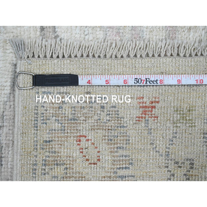 3'1"X22'4" White Angora Oushak Leaf Design Hand Knotted Wool Runner Rug