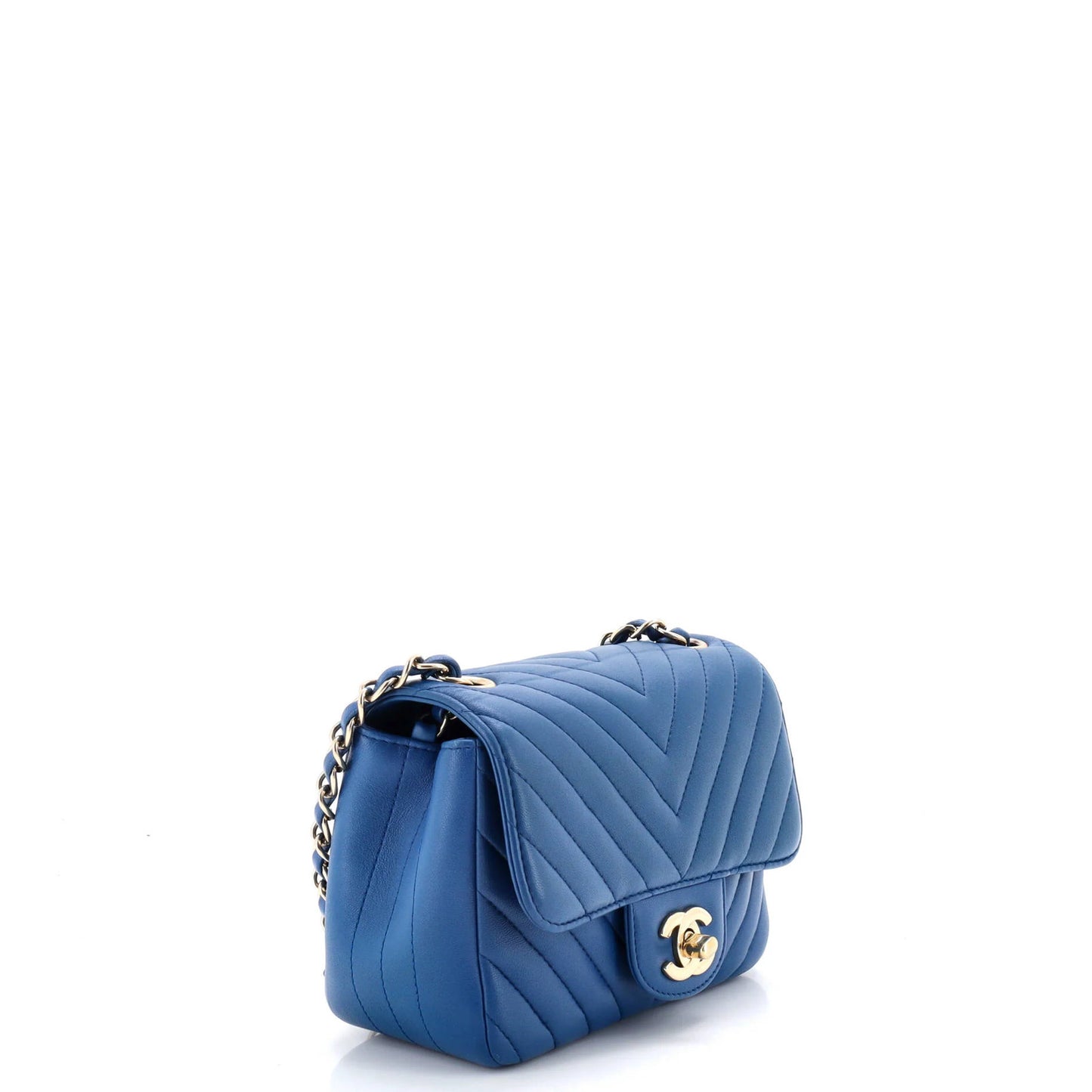 Chanel Square Classic Single Flap Bag Chevron Lambskin Mini