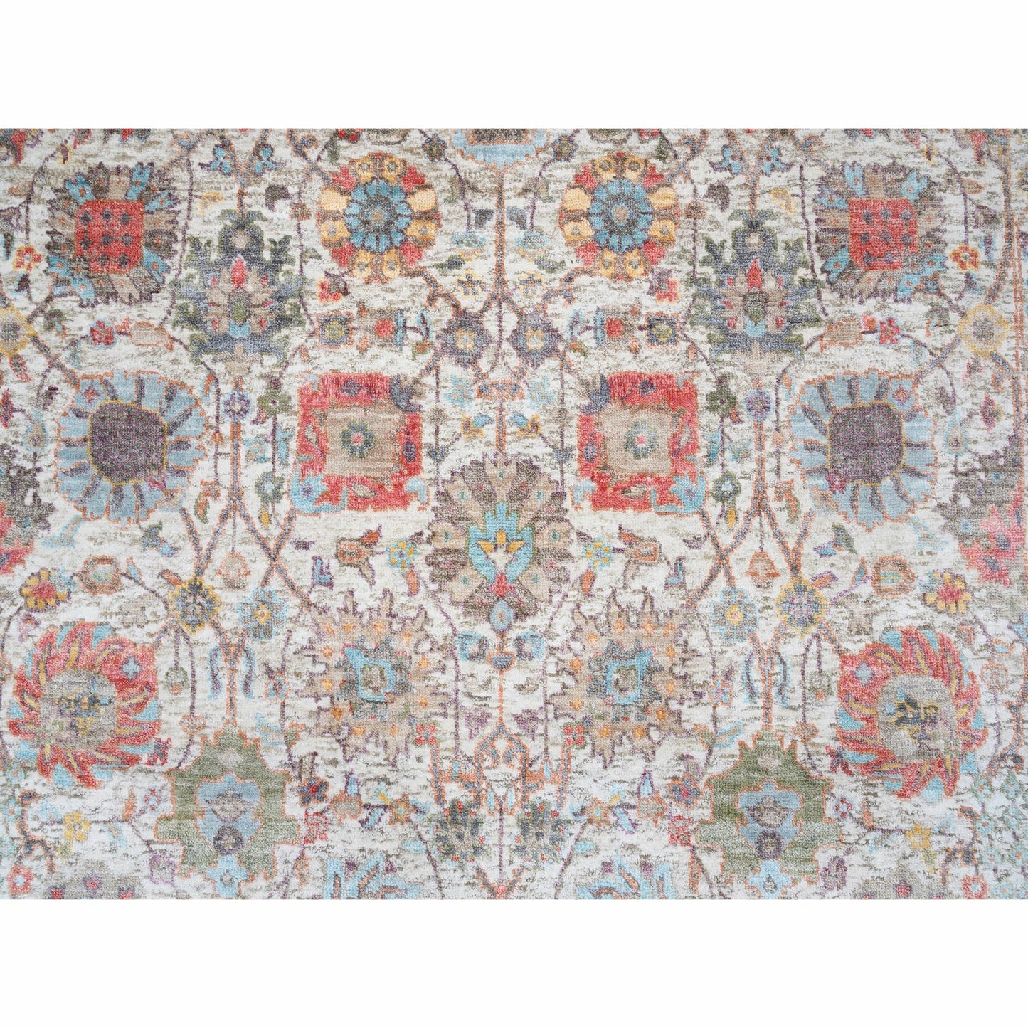 4'1"X10'3" Ivory Tebraz Silk With Textured Wool Hand Knotted Runner Rug