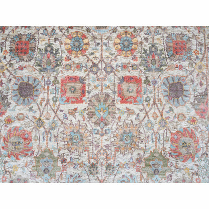 4'1"X10'3" Ivory Tebraz Silk With Textured Wool Hand Knotted Runner Rug