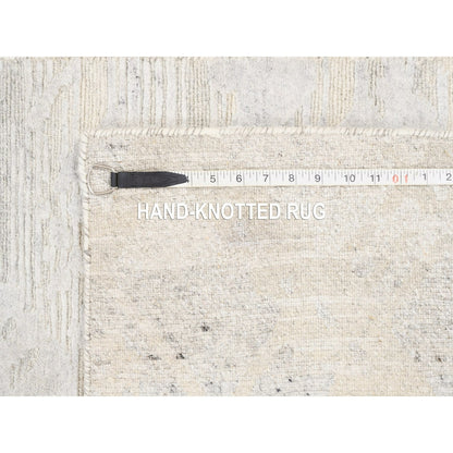 2'6"X12' Ivory Hand Spun Undyed Pure Wool Modern Hand Knotted Runner Rug