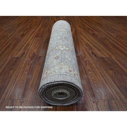 3'X19'9" Echo Gray Fine Aryana Collection Xl Runner Oriental Rug