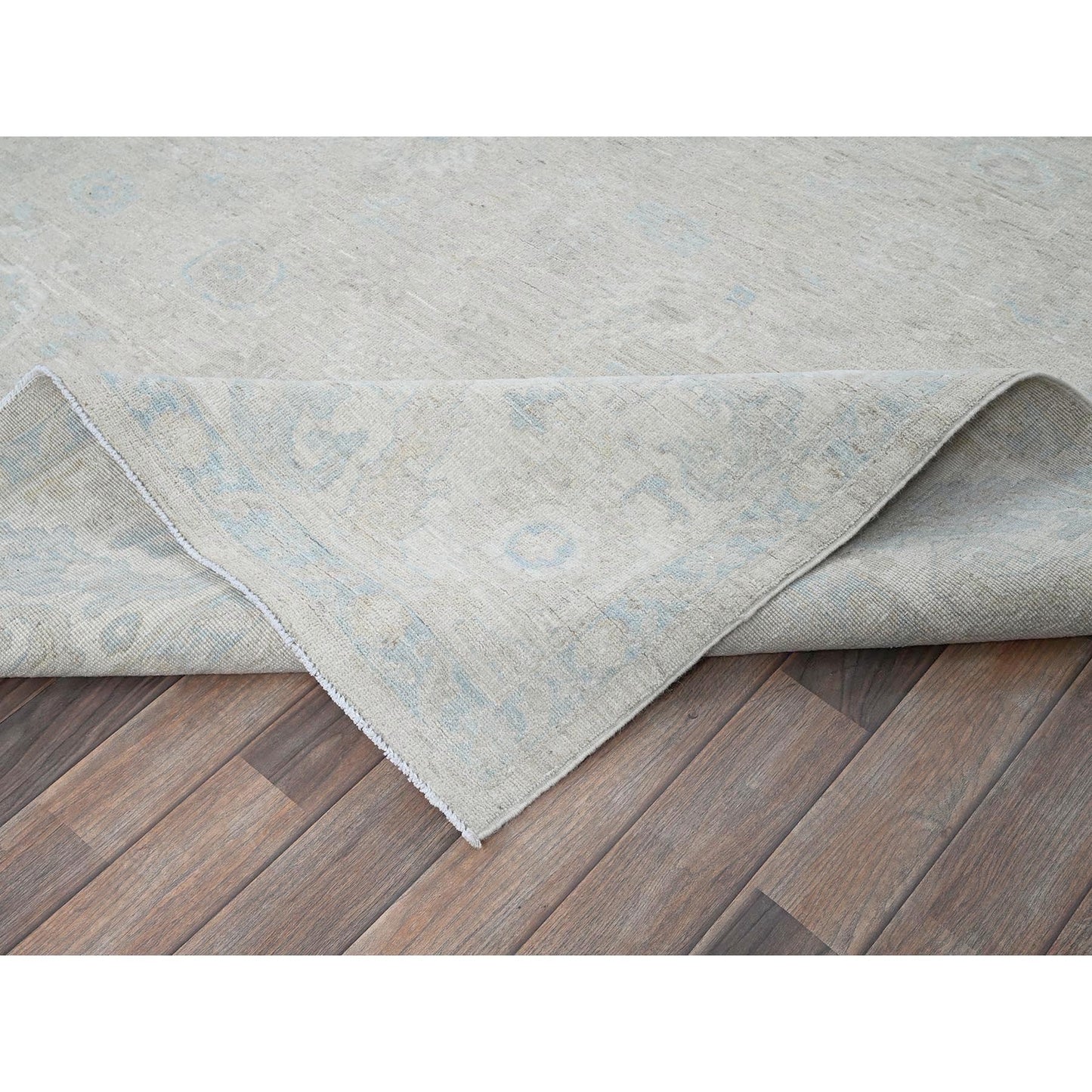 7'9"X9'10" Bone White Washed Out Peshawar Pure Wool Hand Knotted Rug