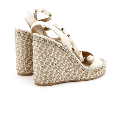 Valentino Garavani Women'S Rockstud Ankle Strap Double Wedge Sandals Leather