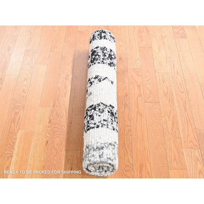 3'X3' Black Modern Erased Wool Hand Knotted Square Oriental Rug