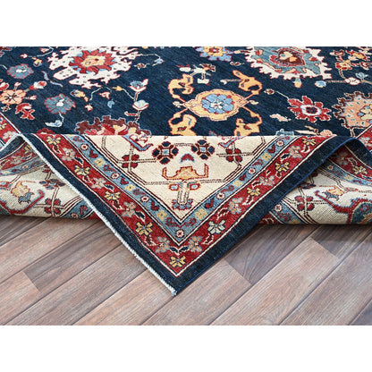 9'X11'7" Navy Afghan With Heris All Over Design Hand Knotted Soft Wool Rug