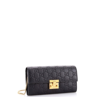 Gucci Padlock Continental Chain Wallet Guccissima Leather Long