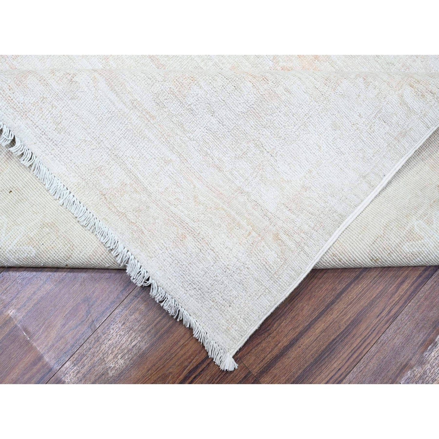 9'8"X13'1" Shoreline Gray Hand Knotted Soft Wool White Wash Peshawar Rug