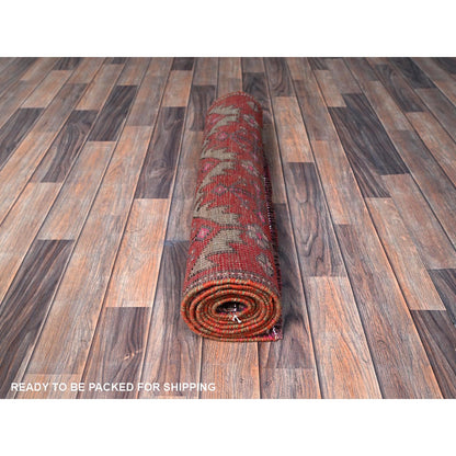2'8"X9'10" Red Vintage Northwest Zoroastrian Hand Knotted Wool Runner Rug