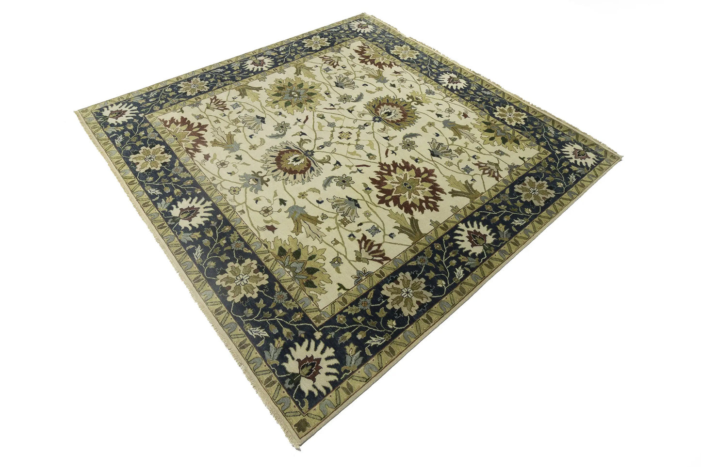 10X10 Ft Square Handmade Cream Floral Chobi
