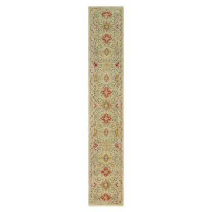 2'9"X15'10" Beige Wool And Silk Sunset Hand Knotted Runner Oriental Rug