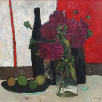 Ren Genis Original Oil Painting Dahlias Signed W/ Back Signature, Still Life