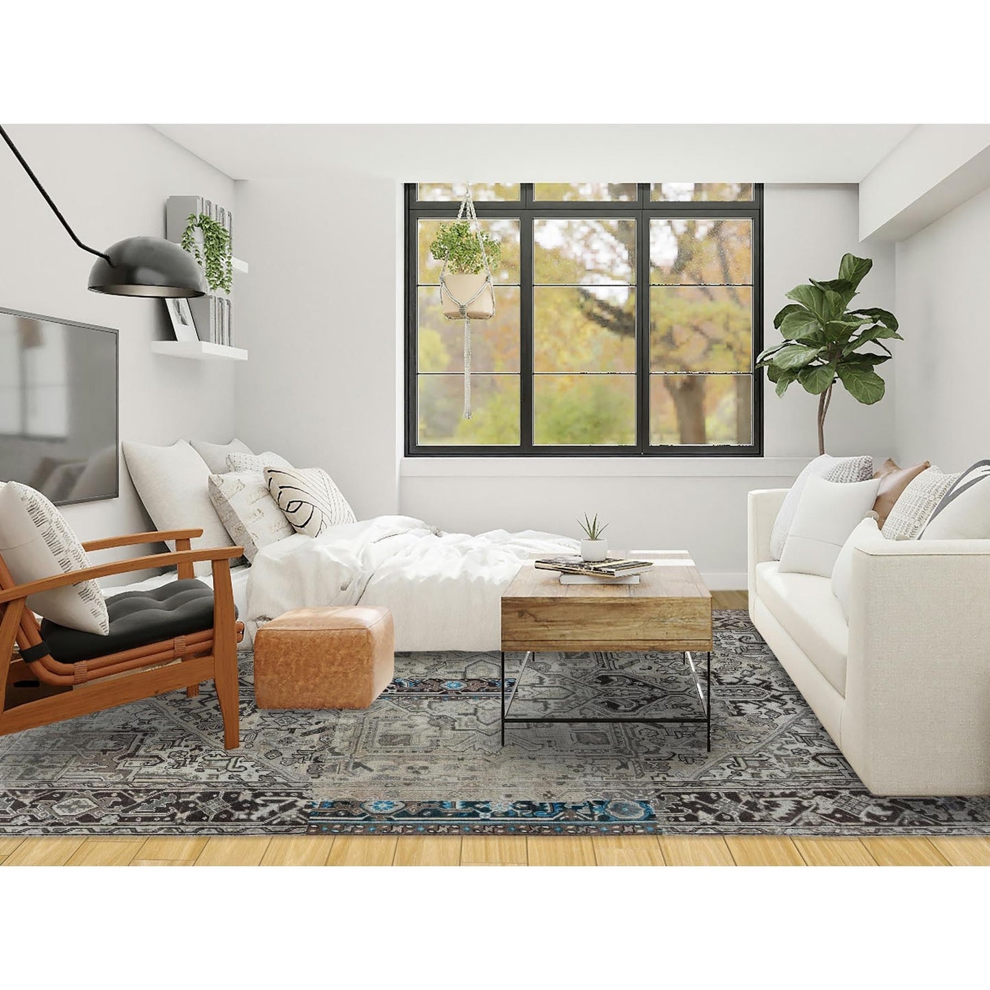 8'X9'4" Gray Vintage Zoroastrian Heris Pure Wool Hand Knotted Squarish Rug