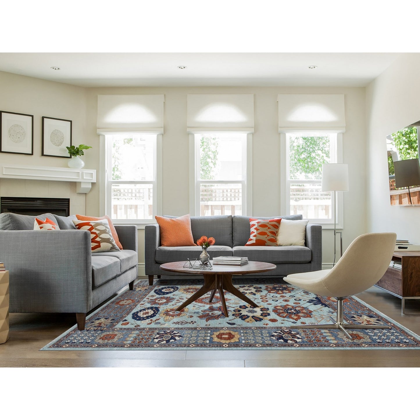 8'2''X10' Gray Peshawar With Sultanabad Design Hand Knotted Soft Wool Rug