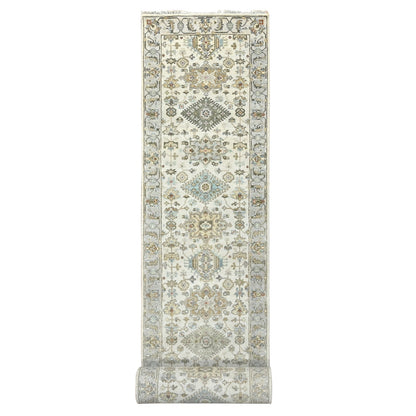 2'9"X17'10" Ivory Shiny Wool Hand Knotted Karajeh Design Xl Runner Rug