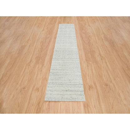 2'5"X12' Beige Modern Design Hand Loomed Natural Wool Runner Rug