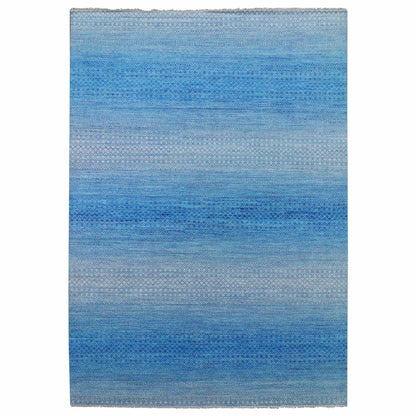 Rug 10'x14'3" Blue Pure Wool Hand Knotted Modern Chiaroscuro Collection