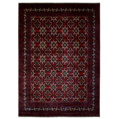 10'X13'8" Red Afghan Khamyab Soft Wool Geometric Design Hand Knotted Rug