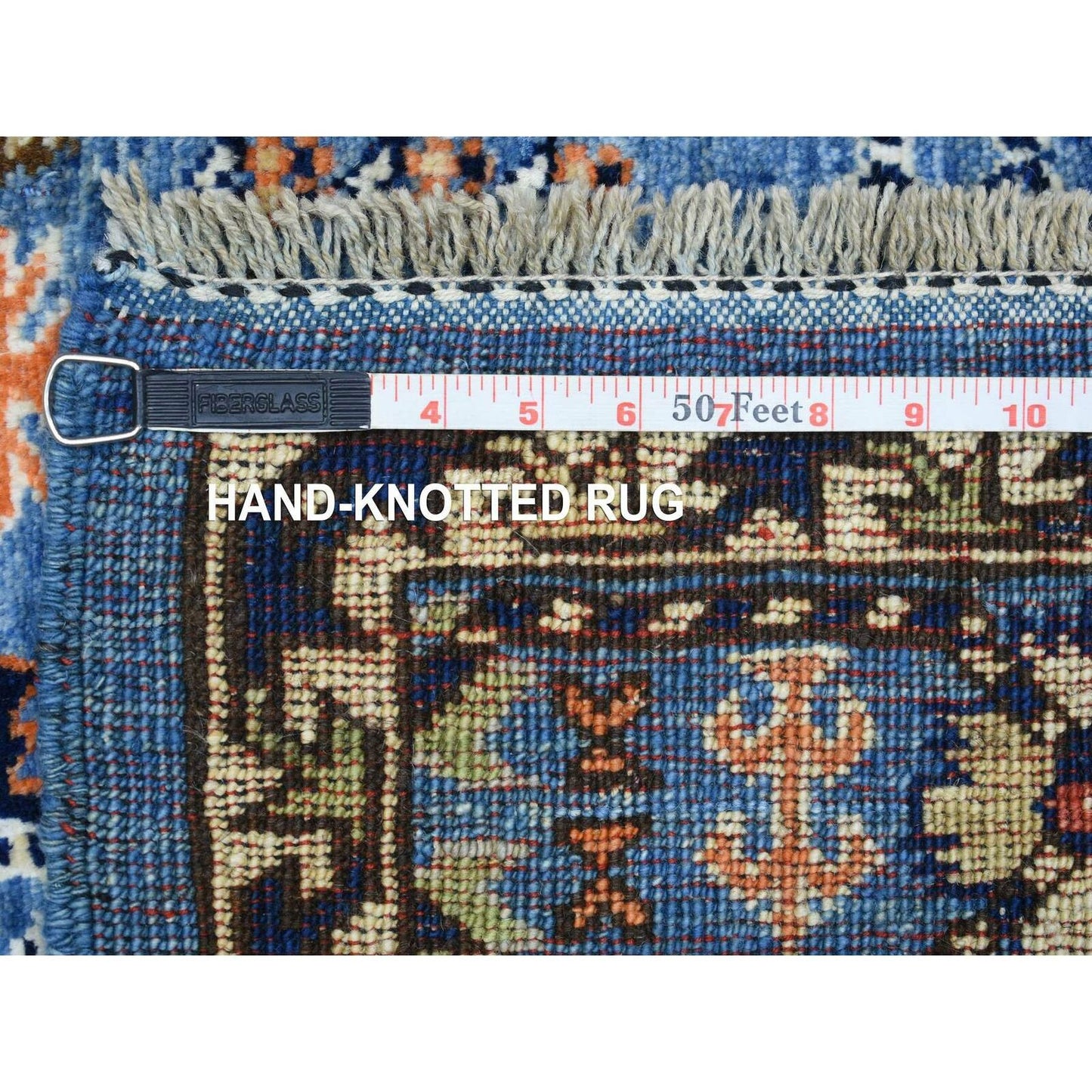 4'4"X11'8" Blue Afghan Ersari With Large Elements Design Wool Runner Rug
