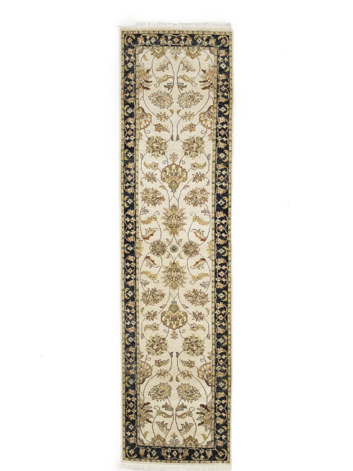 Hand-Knotted Agra Jaipur Runner Rug Floral Wool