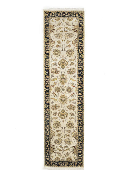 Hand-Knotted Agra Jaipur Runner Rug Floral Wool