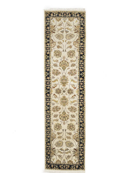 Hand-Knotted Agra Jaipur Runner Rug Floral Wool