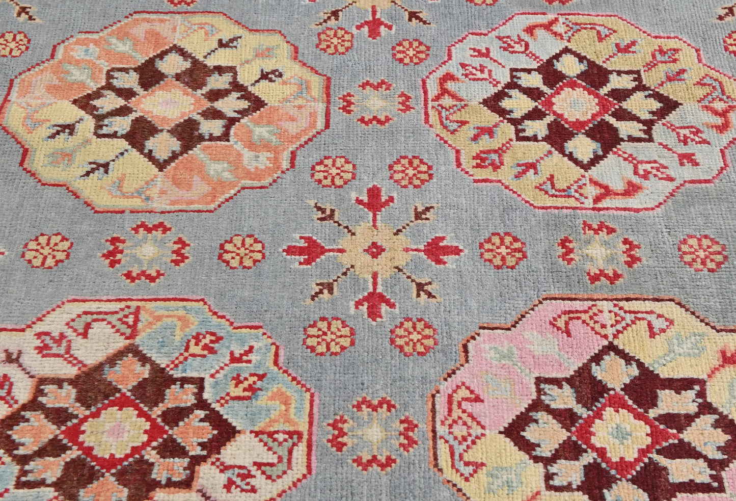 Hand-Knotted Kazak Oushak Rug 4X6 Ft Geometric