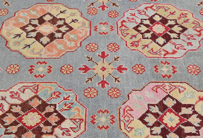 Hand-Knotted Kazak Oushak Rug 4X6 Ft Geometric