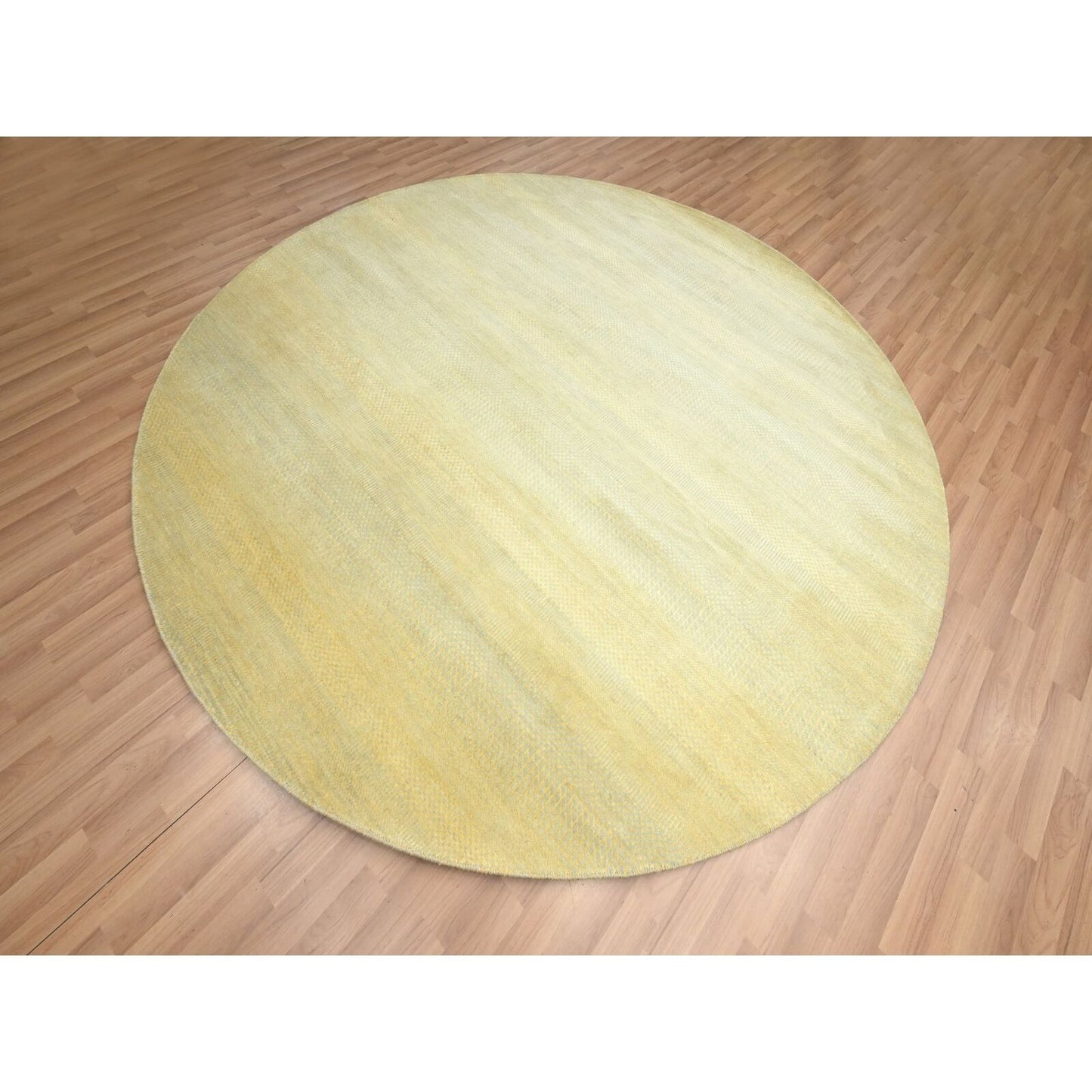 7'10"X7'10" Yellow Modern Grass Design Hand Knotted Wool-Silk Round Rug