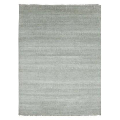 9'X12'1" Battleship Gray Wool And Silk Hand Knotted Grass Design Rug