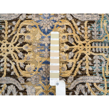 3'2"X5' Gold Brown Saroogh Silk With Wool Hand Knotted Rug