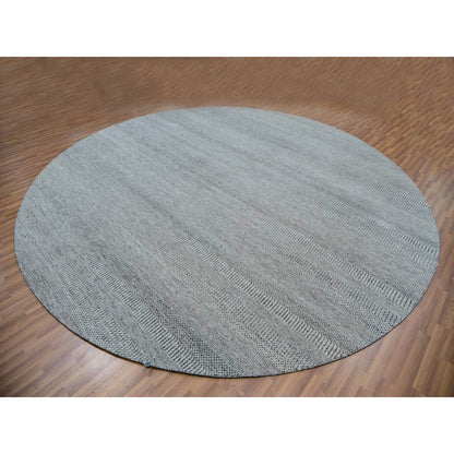 12'X12' Shower Gray Undyed Wool Grass Design Hand Knotted Round Rug