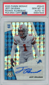 Jeff Okudah Autographed 2020 Panini Mosaic Rookie Prizm Card #Ra43 (Psa 10/10)