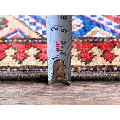 2'8"X9'5" Sailor Blue Caucasian Design Revival Hand Knotted Wool Runner Rug