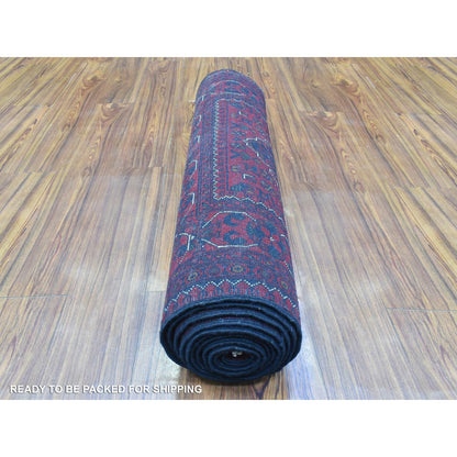2'8"X12'10" Red Afghan Khamyab Soft Wool Hand Knotted Runner Rug