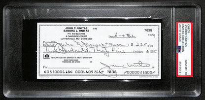 Johnny Unitas Signed 6/4/02 Check Psa/Dna Gem Mt
