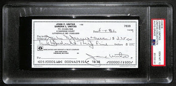 Johnny Unitas Signed 6/4/02 Check Psa/Dna Gem Mt