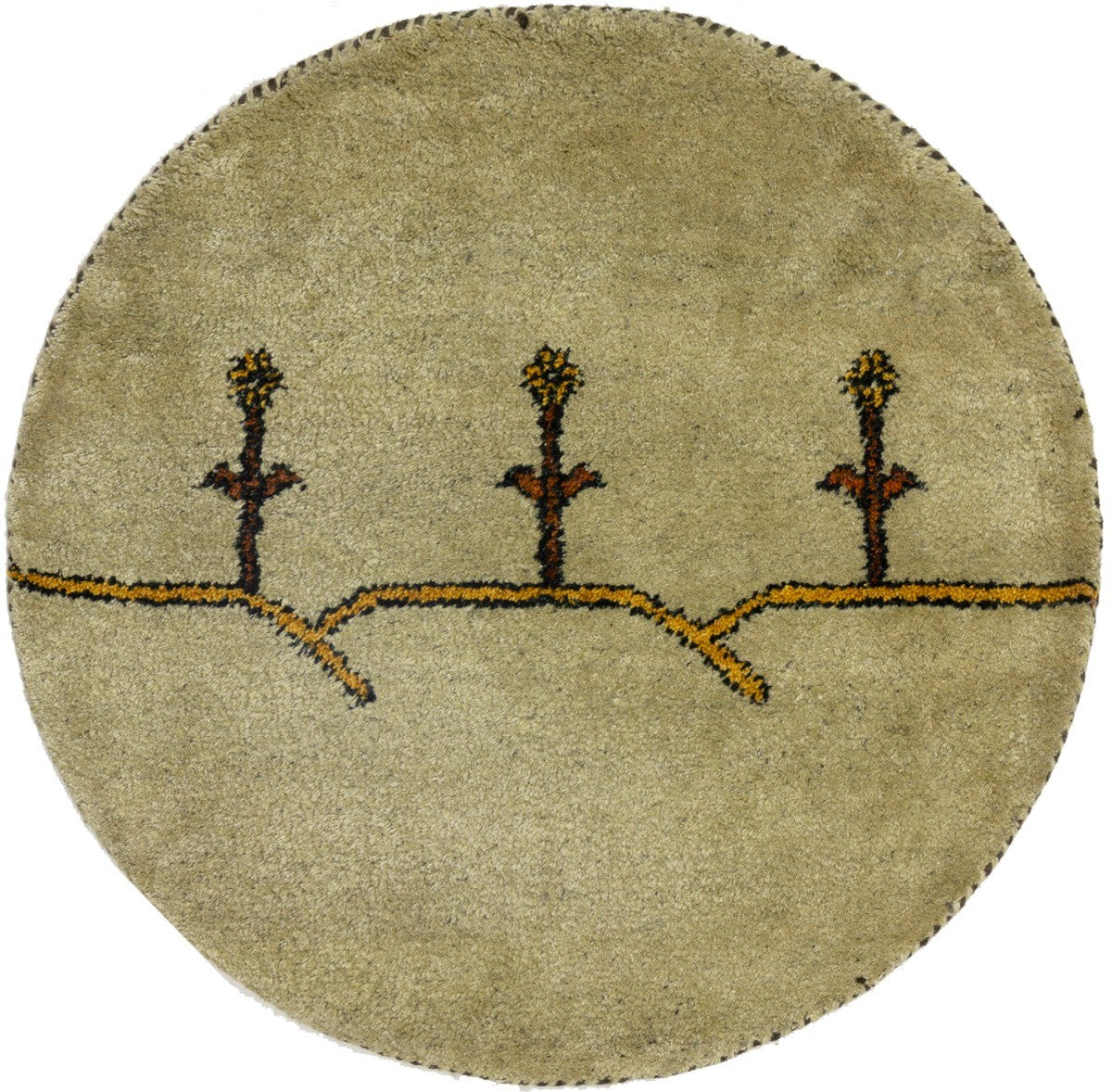 Tribal Pictorial Rug Handmade Round Carpet Indo-Gabbeh Wool Oriental 3X3 ft