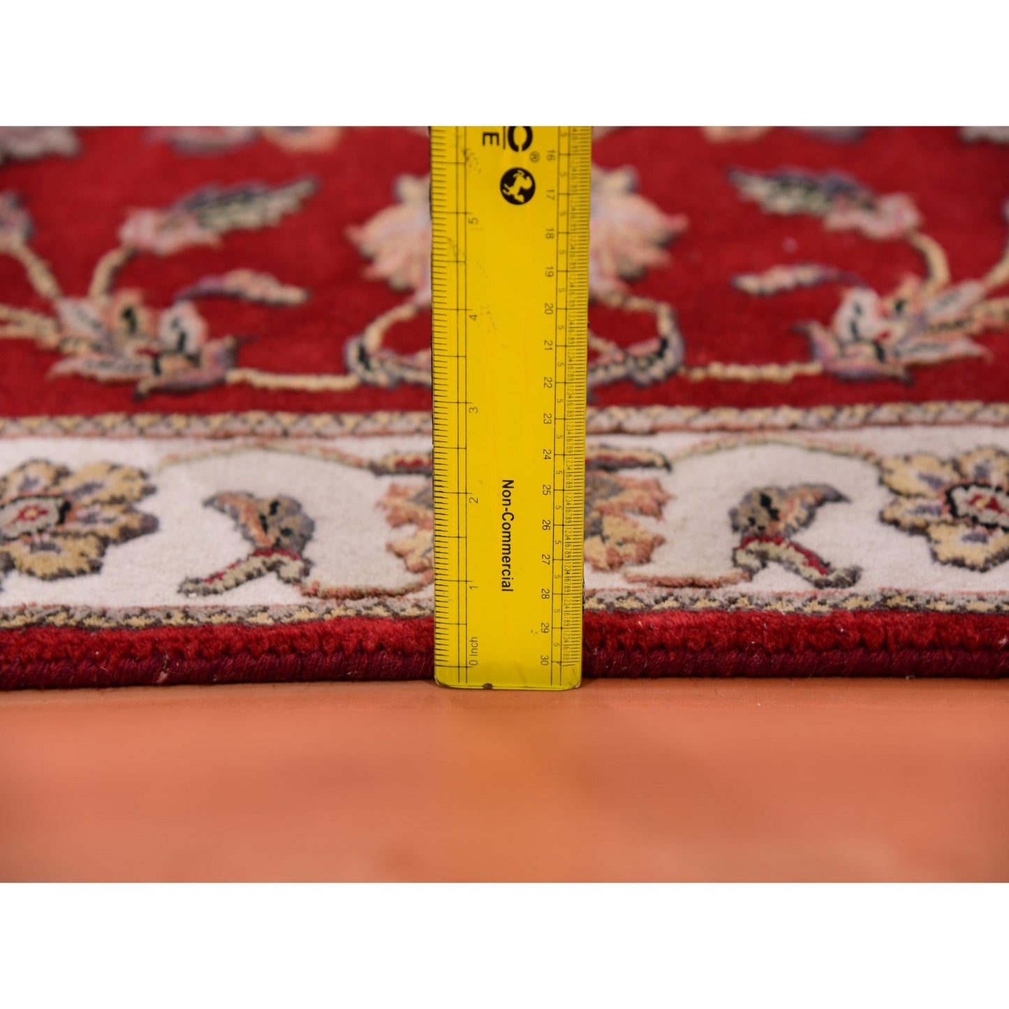 2'6"x8'2" Red Wool and Silk Hand Knotted Rajasthan Design Runner Rug