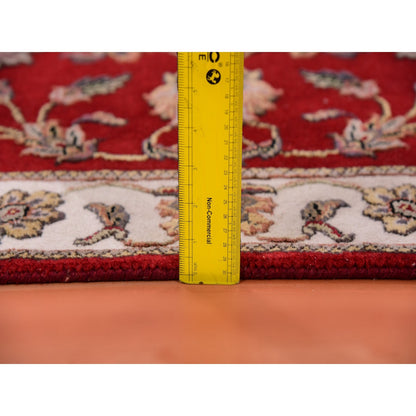 2'6"x8'2" Red Wool and Silk Hand Knotted Rajasthan Design Runner Rug